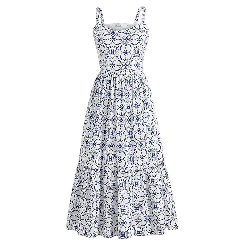J.Crew Factory Women's Poplin corset midi dress Blue White Floral 0P